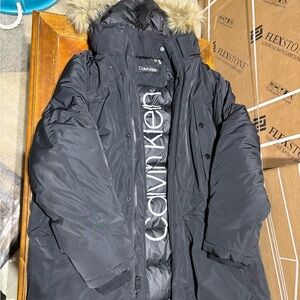 Calvin Klein Black Puffer Jacket with Fur Hood
